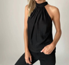 Six/fifty Satin Gigi Tie Neck Too In Black In Black