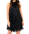 Eva Franco Halter Swing Mini Dress In Black Leather Payette In Multi