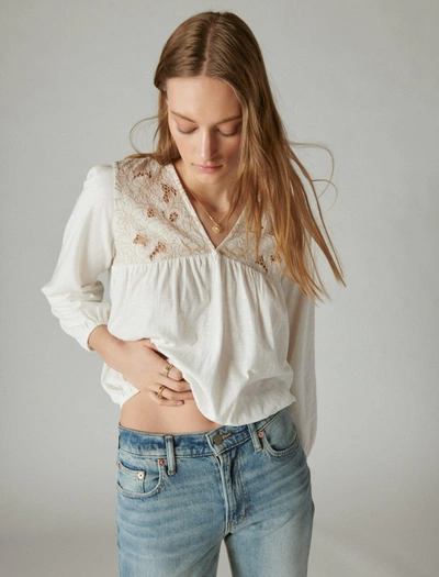 Lucky Brand Women's Floral Cutwork Knit Top In White