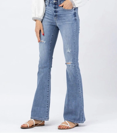 Judy Blue Hi-rise Destroyed Fit & Flare Jean In Light Wash In Blue