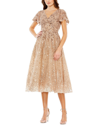 Mac Duggal Embellished Butterfly Fit And Flare Tea-length Dress In Grey