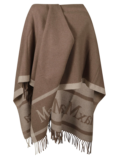 Max Mara Beige Wool Cape In Marrone