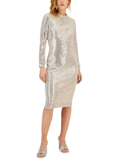 Inc Womens Sequined Midi Cocktail And Party Dress In Silver
