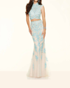 Morilee Beaded Lace Gown In Aqua/nude In Multi