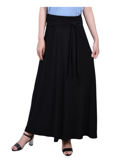 Ny Collection Petites Womens Tie Belt Wide Waistband Midi Skirt In Black