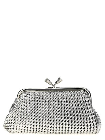 Anya Hindmarch Plaited Maud Tassel Clutch In Silver