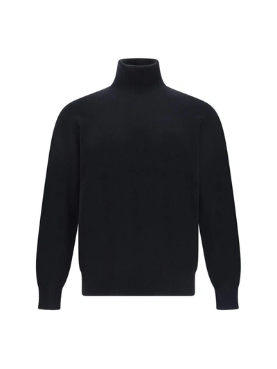 Brunello Cucinelli Men's Cashmere Turtleneck Sweater In Nero+grigio Scuro
