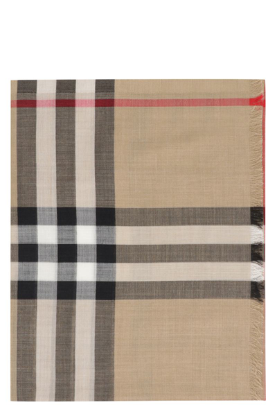 Burberry Wool And Silk Scarf In Beige