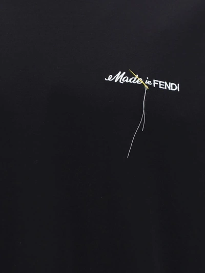 Fendi Logo Embroidered Crewneck T-shirt In Black