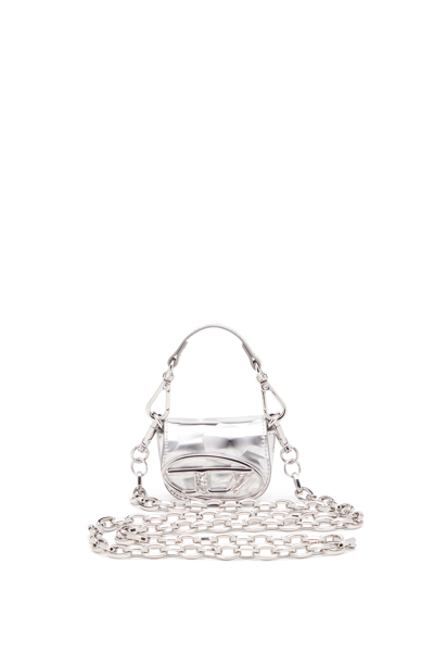 Diesel Iconic Micro Bag Charm With Mirror Effect In White