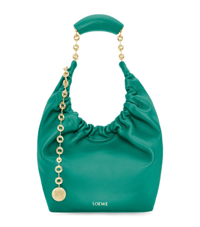 Loewe Squeeze Small Chain-embellished Gathered Leather Tote In Green