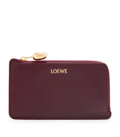 Loewe Leather Pebble Card Holder In Burgundy