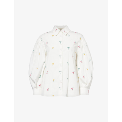 Weekend Max Mara Womens White Villar Floral-embroidered Cotton Shirt