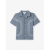 Reiss Airforce Blue Senior Cotton Embroidered Cuban Collar Shirt In Airforce Blue