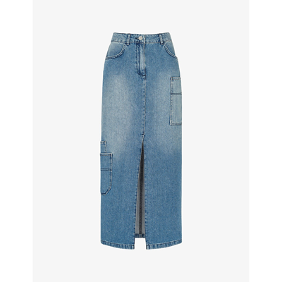 Whistles Womens Blue Cora Patch-pocket Denim Maxi Skirt