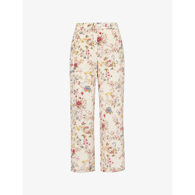 Weekend Max Mara Womens Ivory Flower Gradara Floral-print Silk Trousers