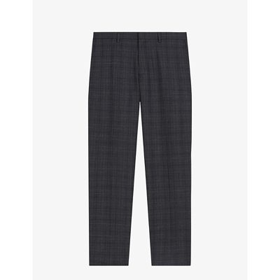 Ted Baker Mens Charcoal Check Slim-fit Straight-leg Wool-blend Trousers