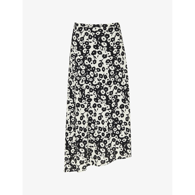 Whistles Womens Monochrome Riley Floral-print Woven Midi Skirt