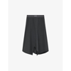 LOEWE LOEWE WOMEN'S ANTHRACITE MELANGE LOGO-EMBROIDERED ASYMMETRIC WOOL MIDI SKIRT