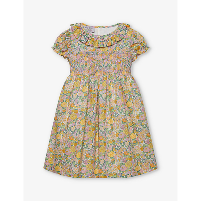 Trotters Kids' Elysian Day Smocked Cotton Dress In Lemon Elysian Day