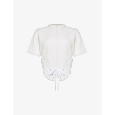 Mugler Womens Warm White Corseted-panel Cotton-jersey T-shirt