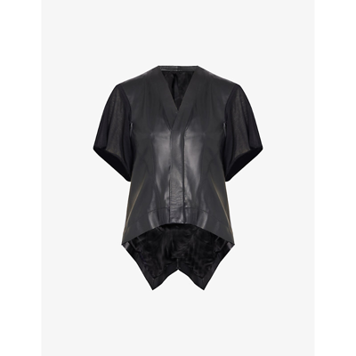 Rick Owens Womens Black Asymmetric V-neck Leather Jacket