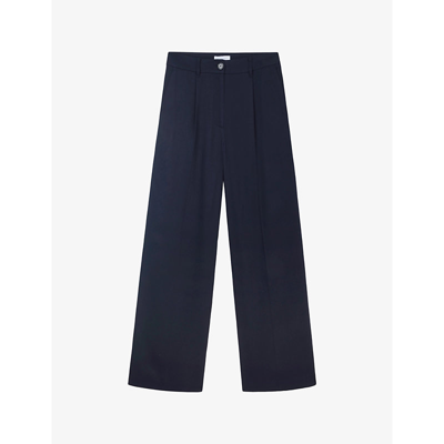 The White Company Womens Navy Wide-leg Mid-rise Woven Trousers