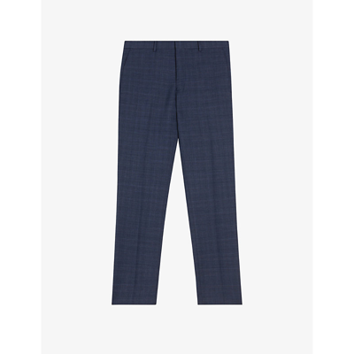 Ted Baker Mens Navy Chelart Slim-fit Check-pattern Stretch-wool Trousers