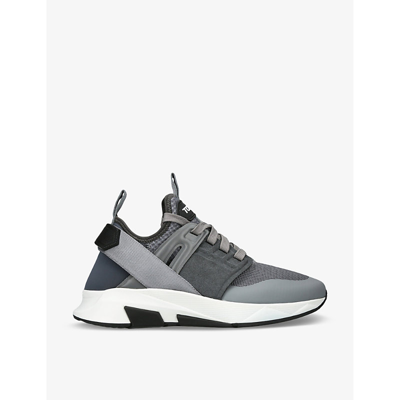 Tom Ford Mens Grey Jago Logo-patch Leather And Shell Low-top Trainers