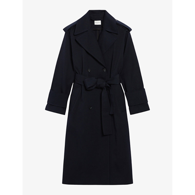 Claudie Pierlot Womens Bleus Wide-collar Belted-waist Cotton Trench Coat