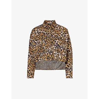 Weekend Max Mara Womens Beige Leopard-print Chest-pocket Cotton Shirt