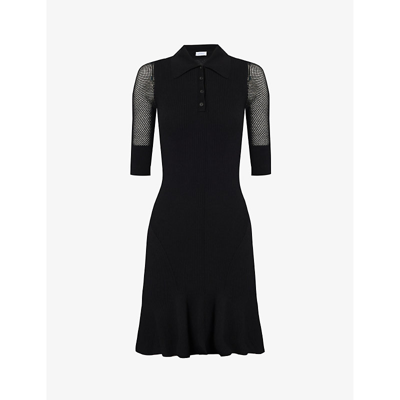 Off-white Arrow Polo-collar Knitted Mini Dress In Black Black