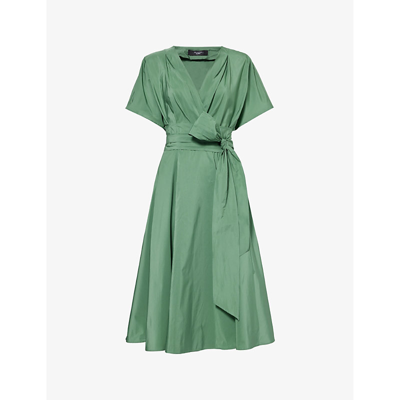 WEEKEND MAX MARA WEEKEND MAX MARA WOMEN'S GREEN GIAMBO SELF-TIE WOVEN MIDI DRESS