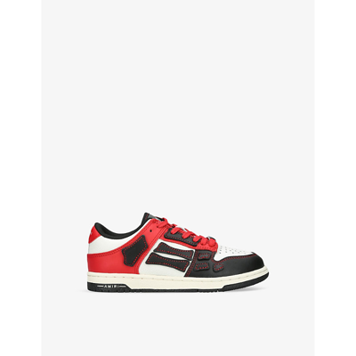 Amiri Kids' Leather Skel Low-top Sneakers In Blk/red