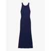 Claudie Pierlot Womens Bleus Round-neck Sleeveless Satin Midi Dress