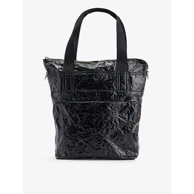Rick Owens Metal Oyster Messenger Crinkled-texture Leather Tote Bag In Black