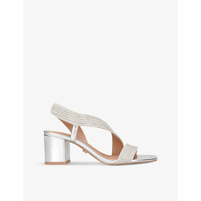 CARVELA CARVELA WOMENS SILVER GALA CRYSTAL-EMBELLISHED METALLIC-LEATHER HEELED SANDALS