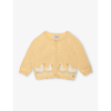 TROTTERS TROTTERS GIRLS PALE YELLOW KIDS DUCKLING COTTON AND WOOL KNITTED CARDIGAN 0-9 MONTHS