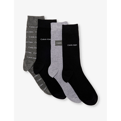 Calvin Klein Mens Black Combo Branded Crew-length Pack Of Four Cotton-blend Socks In Multi