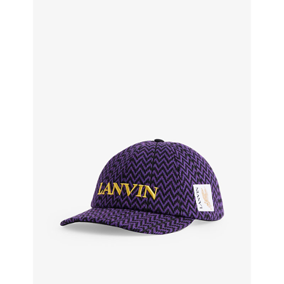 Lanvin Logo-embroidered Chevron-woven Cap In Black/purple  Reign