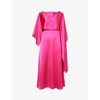 WEEKEND MAX MARA WEEKEND MAX MARA WOMEN'S FUCHSIA GAMBERO V-NECK SATIN MIDI DRESS