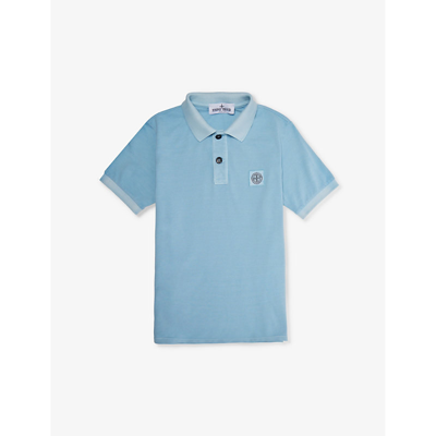 Stone Island Kids' Brand-patch Split-hem Cotton-piqué Polo Shirt 4-14 Years In Blue