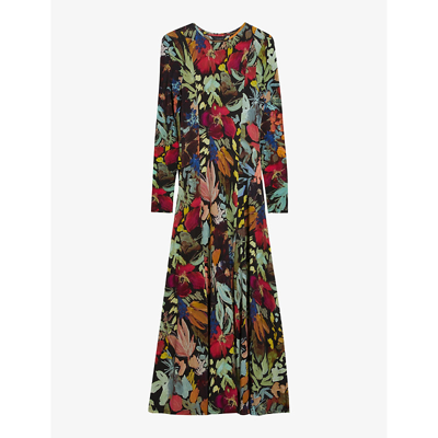 Ted Baker Womens Black Alexann Floral-print Long-sleeve Stetch-woven Midi Dress