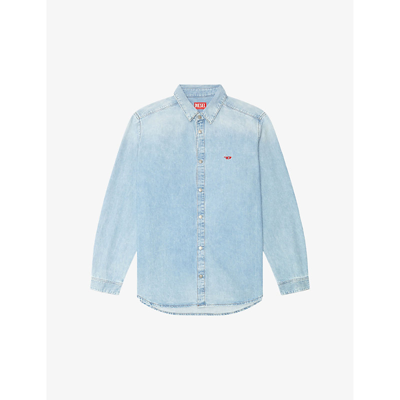 Diesel D-simply Logo-embroidered Denim Shirt In Blue