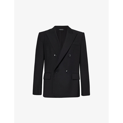 Nahmias Mens Black Double-breasted Notched-lapel Relaxed-fit Woven Blazer