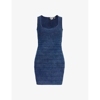 Herve Leger Denim Bandage Sleeveless Mini Dress In Indigo Multi