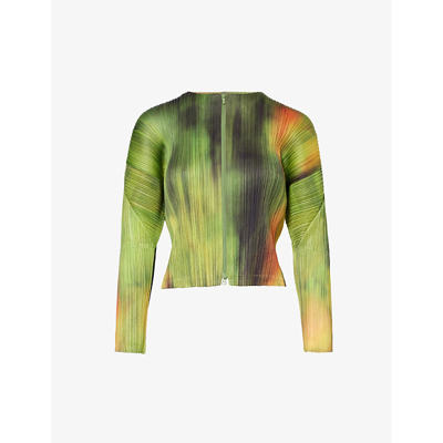 Issey Miyake Pleats Please  Womens Spinach Turnip And Spinach Abstract-pattern Knitted Jacket
