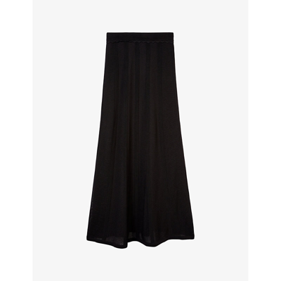 The Kooples Womens Black Open-weave Woven Maxi Skirt