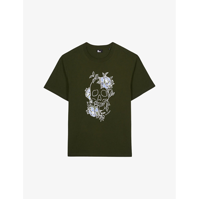 The Kooples Mens Dark Green Graphic-print Cotton T-shirt