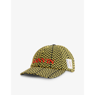 Lanvin Logo-embroidered Chevron-woven Cap In Black/yellow